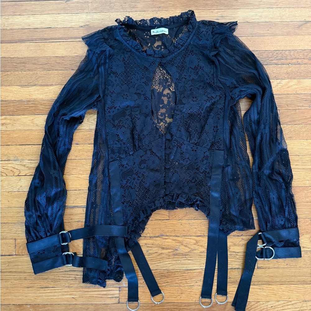 For Love And Lemons Black Lace Strap Detail Blouse
